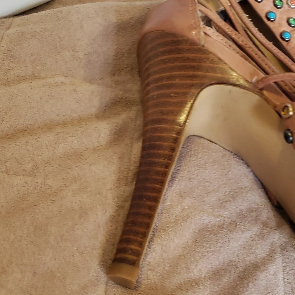 Nine West platform leather embelished heeled sandals - Picture 8 of 14